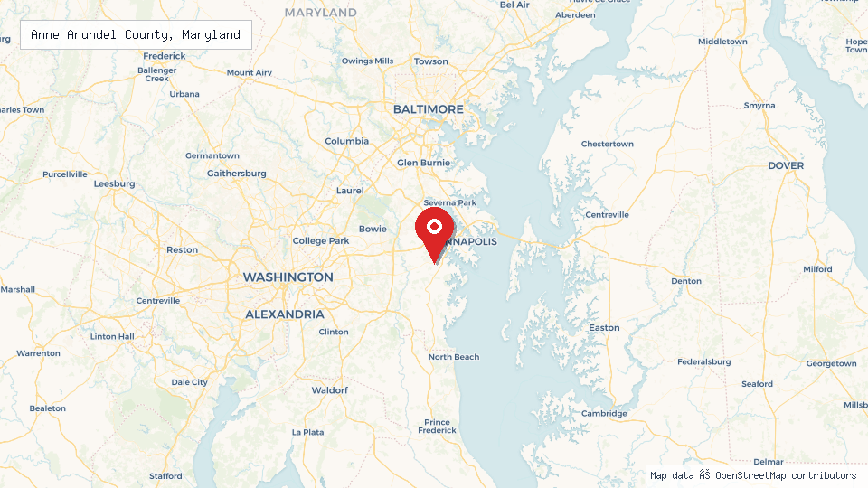 Street map of Anne Arundel County, Maryland with location pin
