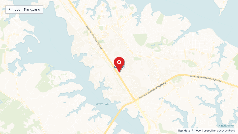 Street map of Arnold, Maryland with location pin