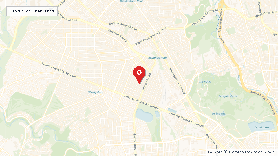 Street map of Ashburton, Maryland with location pin