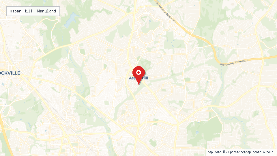 Street map of Aspen Hill, Maryland with location pin