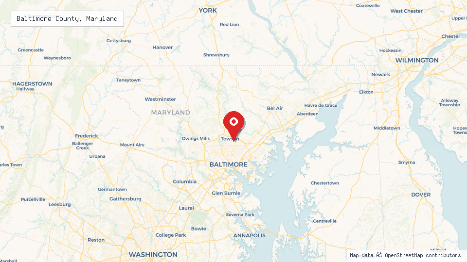 Street map of Baltimore County, Maryland with location pin