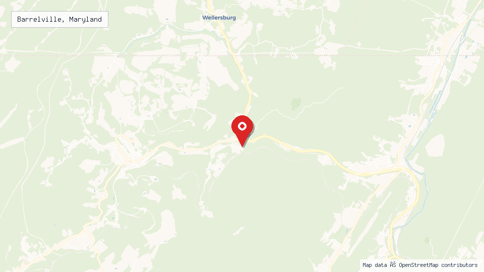 Street map of Barrelville, Maryland with location pin
