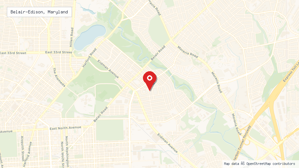 Street map of Belair-Edison, Maryland with location pin