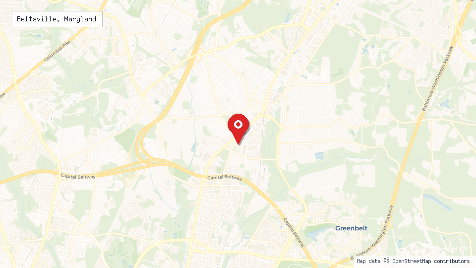 Street map of Beltsville, Maryland with location pin