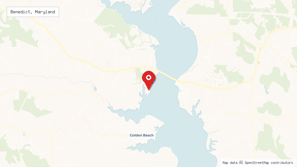 Street map of Benedict, Maryland with location pin