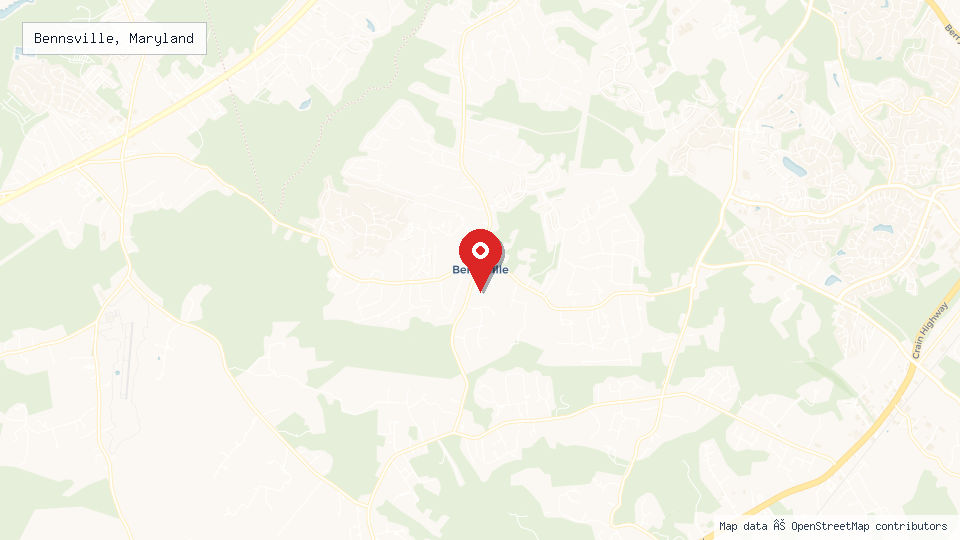 Street map of Bennsville, Maryland with location pin