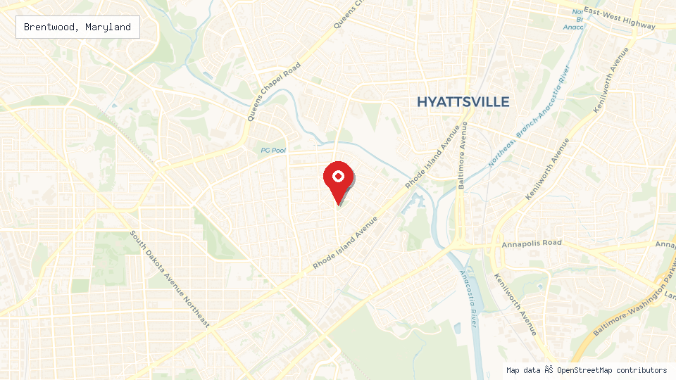 Street map of Brentwood, Maryland with location pin