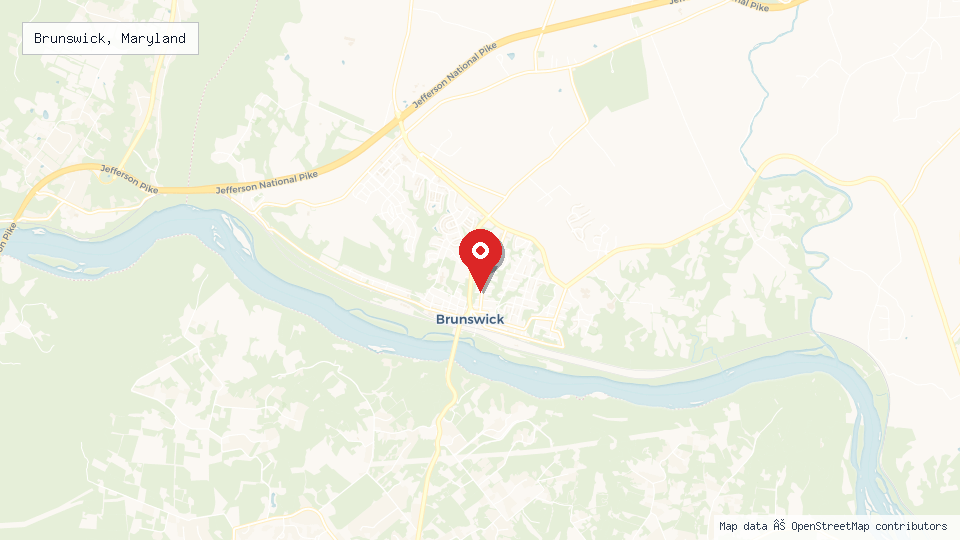 Street map of Brunswick, Maryland with location pin