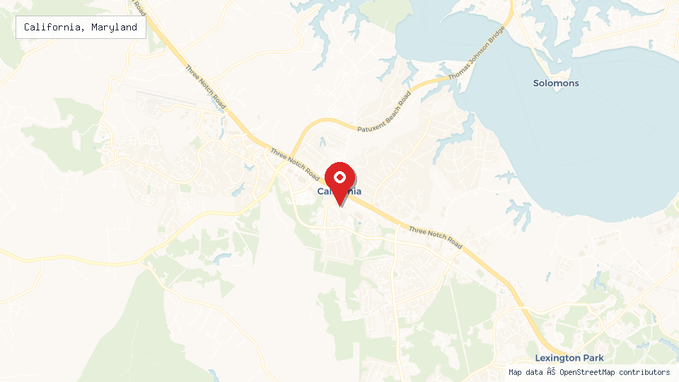Street map of California, Maryland with location pin