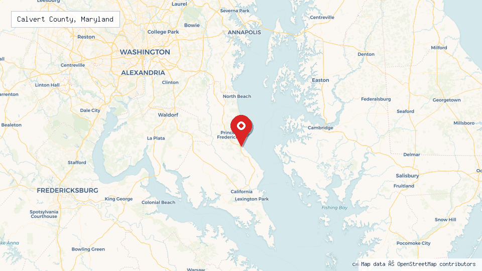 Street map of Calvert County, Maryland with location pin