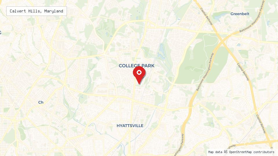 Street map of Calvert Hills, Maryland with location pin