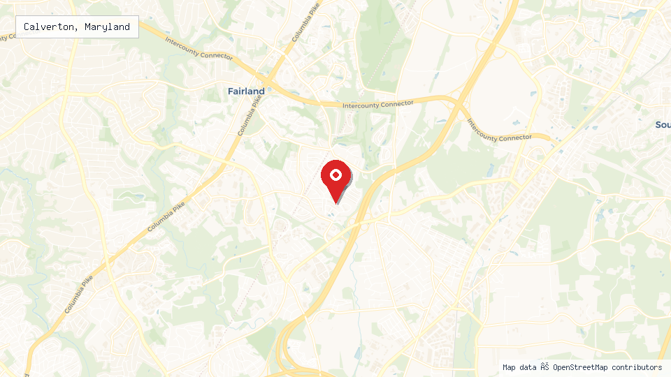 Street map of Calverton, Maryland with location pin