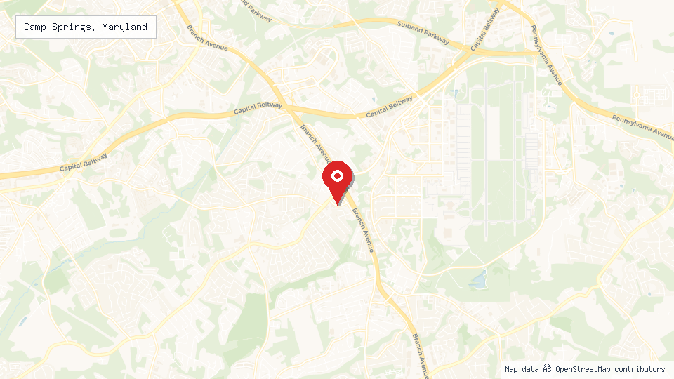 Street map of Camp Springs, Maryland with location pin