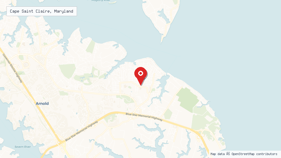 Street map of Cape Saint Claire, Maryland with location pin