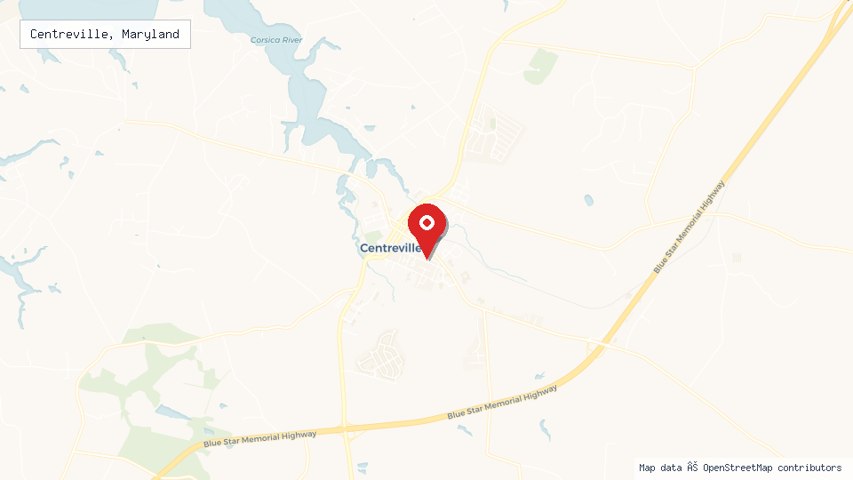 Street map of Centreville, Maryland with location pin