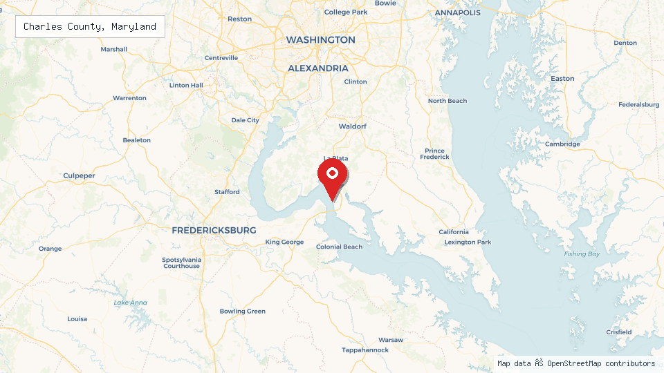 Street map of Charles County, Maryland with location pin