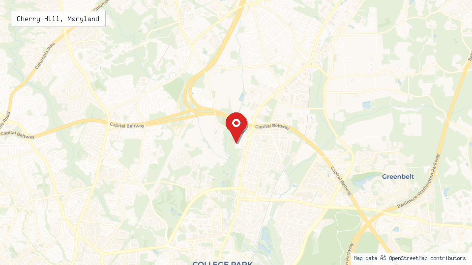 Street map of Cherry Hill, Maryland with location pin