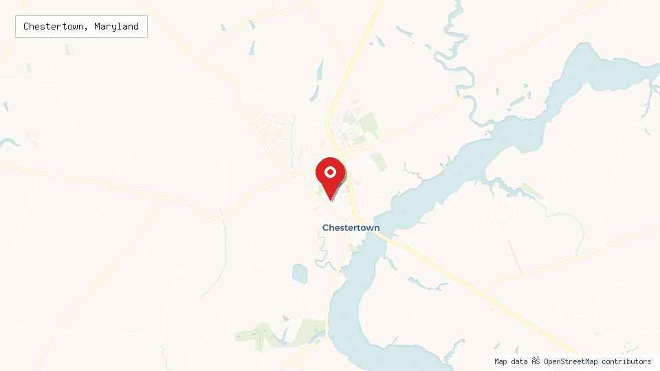 Street map of Chestertown, Maryland with location pin