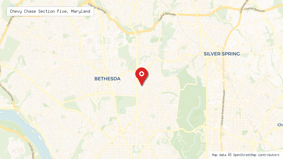 Street map of Chevy Chase Section Five, Maryland with location pin