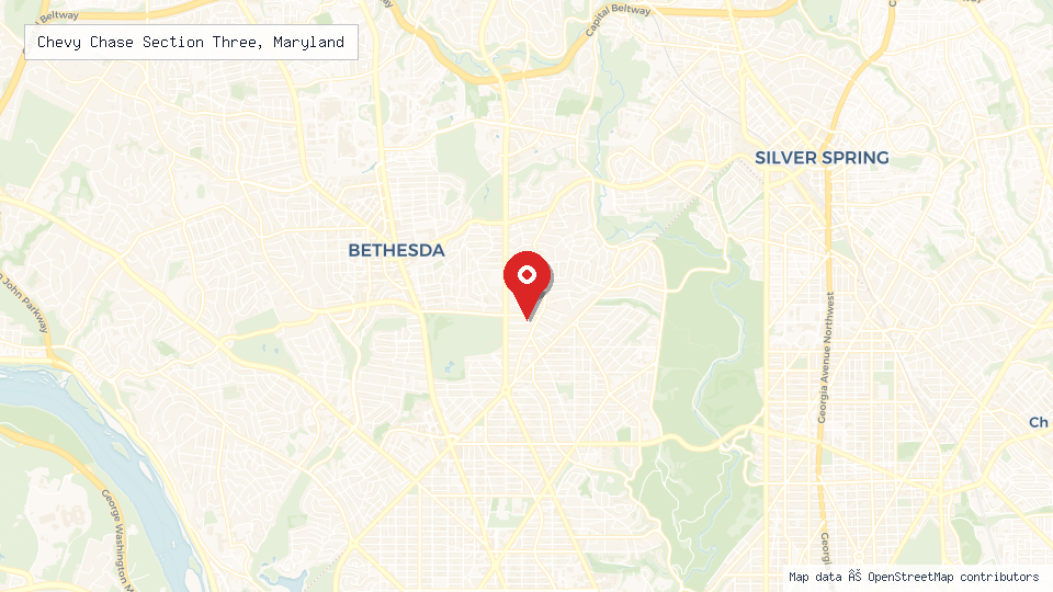 Street map of Chevy Chase Section Three, Maryland with location pin