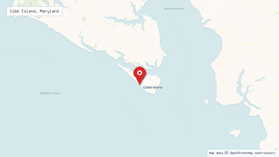 Street map of Cobb Island, Maryland with location pin