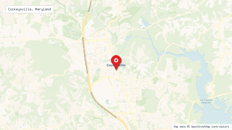 Street map of Cockeysville, Maryland with location pin