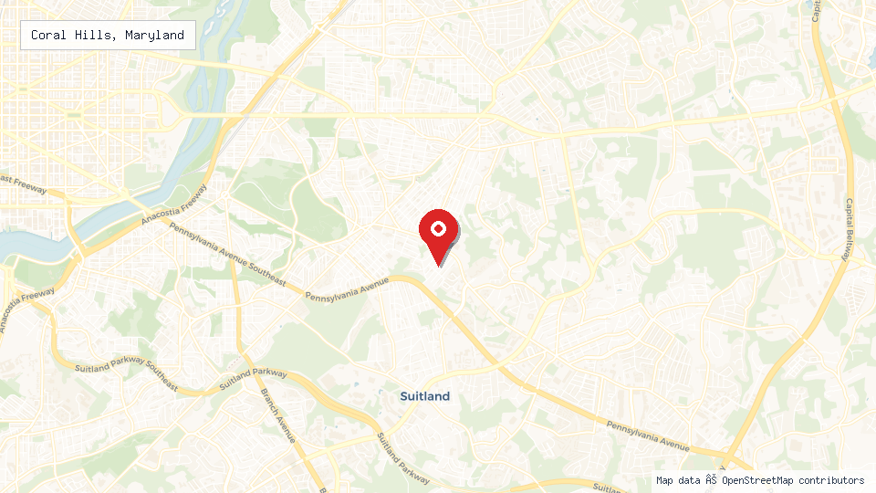 Street map of Coral Hills, Maryland with location pin