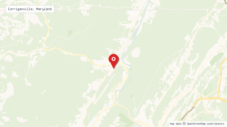 Street map of Corriganville, Maryland with location pin