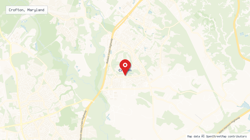 Street map of Crofton, Maryland with location pin