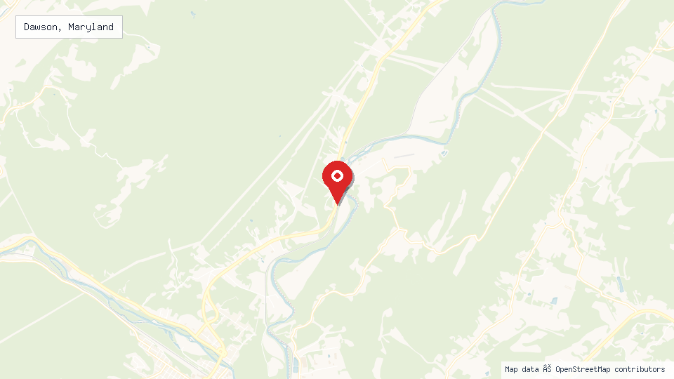 Street map of Dawson, Maryland with location pin