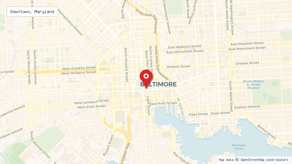 Street map of Downtown, Maryland with location pin