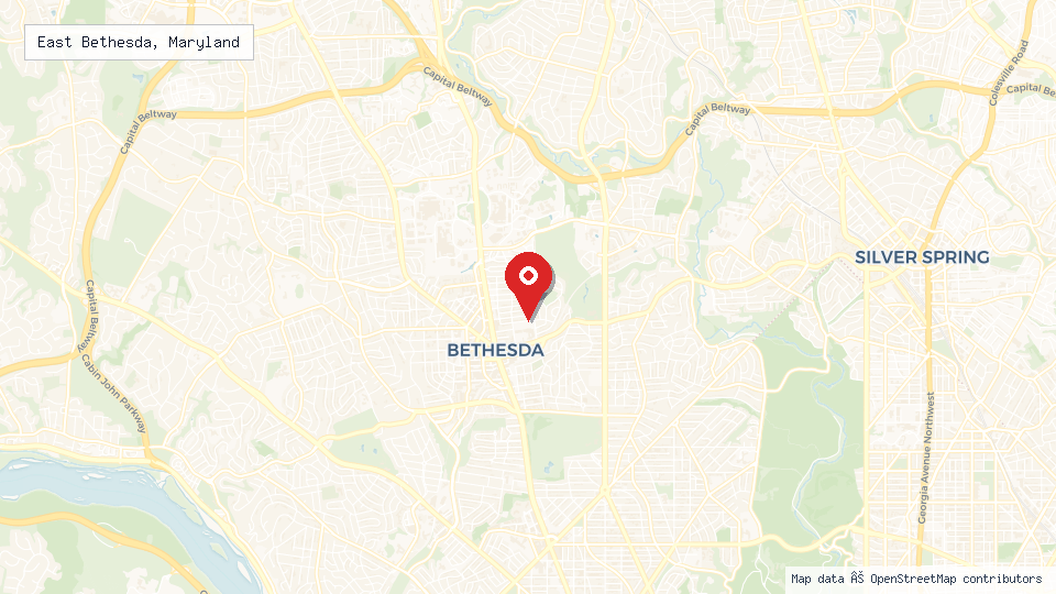 Street map of East Bethesda, Maryland with location pin