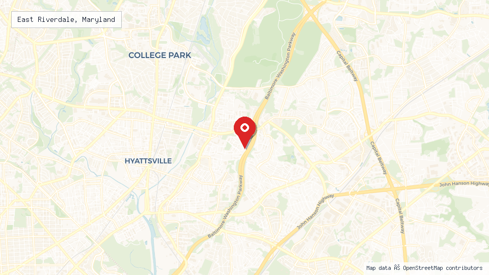 Street map of East Riverdale, Maryland with location pin