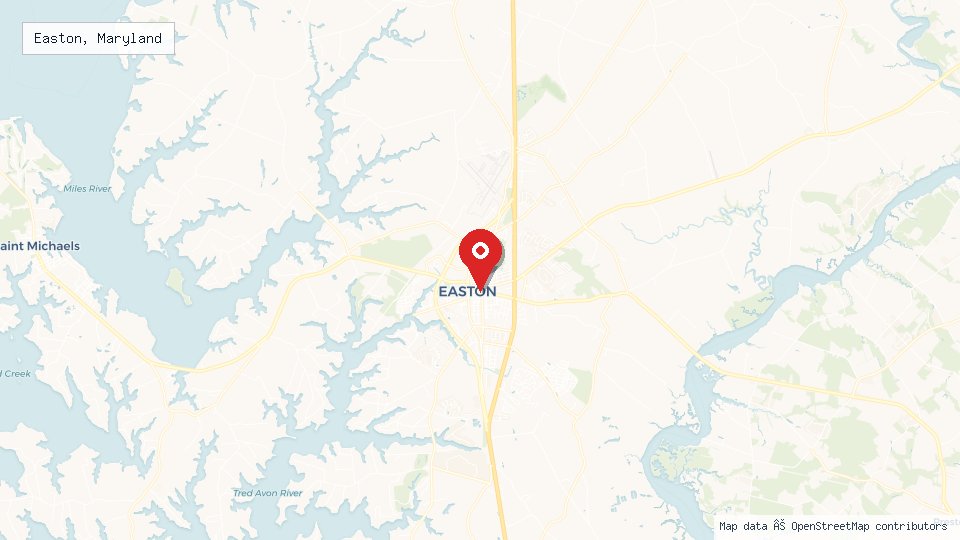 Street map of Easton, Maryland with location pin