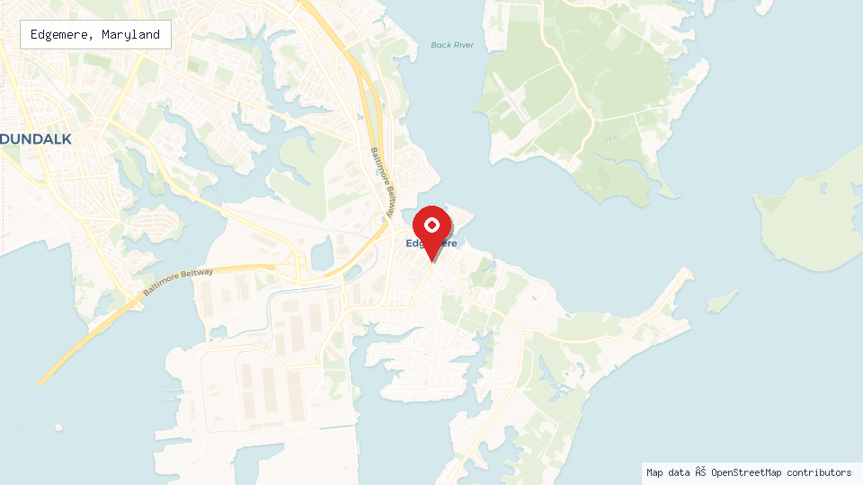 Street map of Edgemere, Maryland with location pin