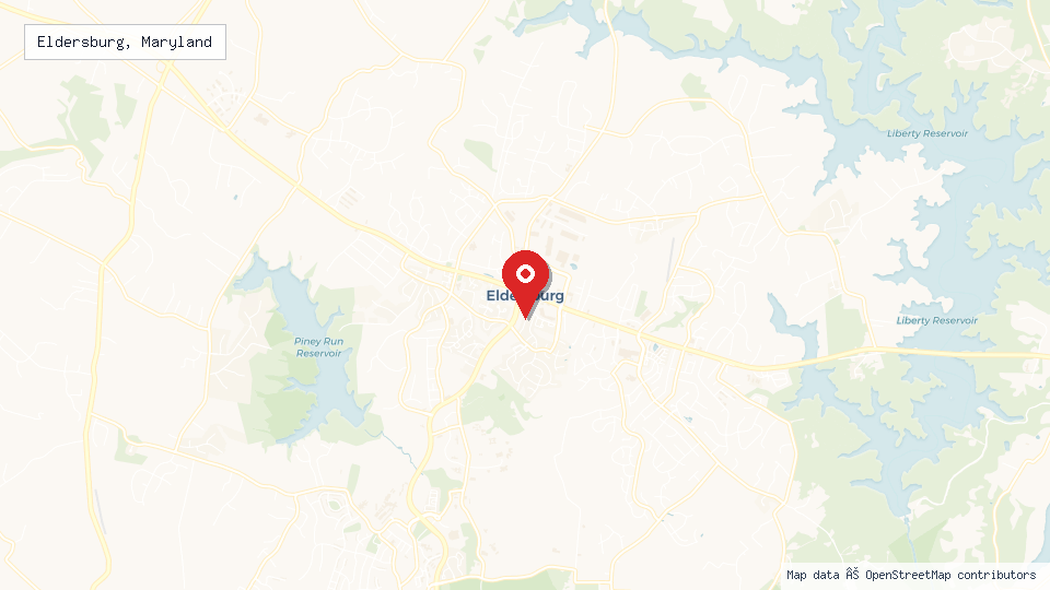 Street map of Eldersburg, Maryland with location pin