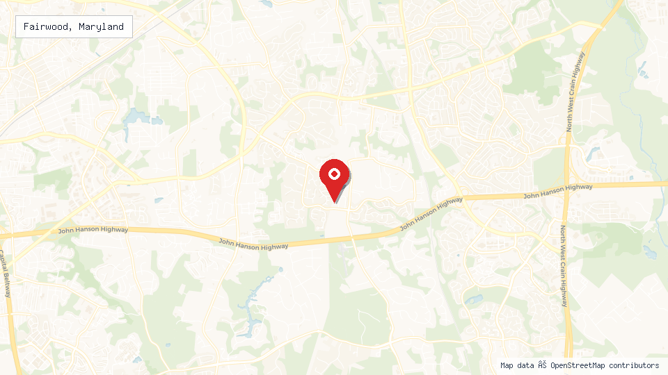 Street map of Fairwood, Maryland with location pin