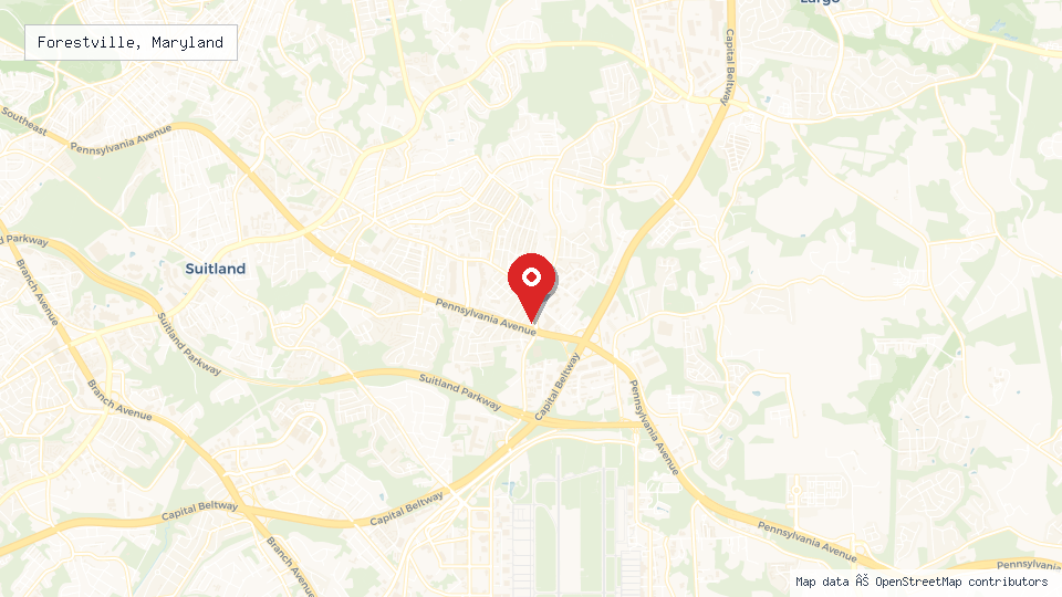 Street map of Forestville, Maryland with location pin