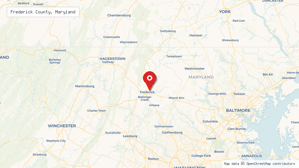 Street map of Frederick County, Maryland with location pin
