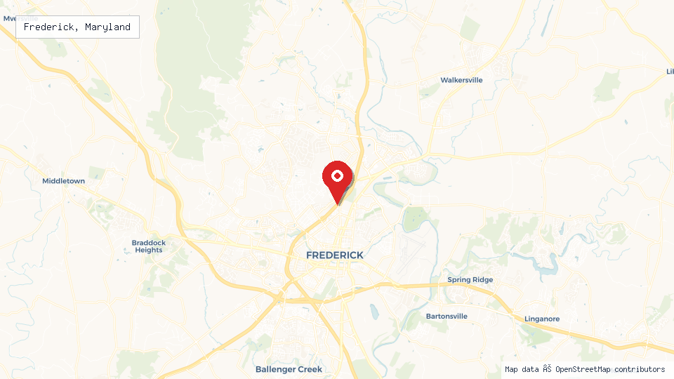 Street map of Frederick, Maryland with location pin