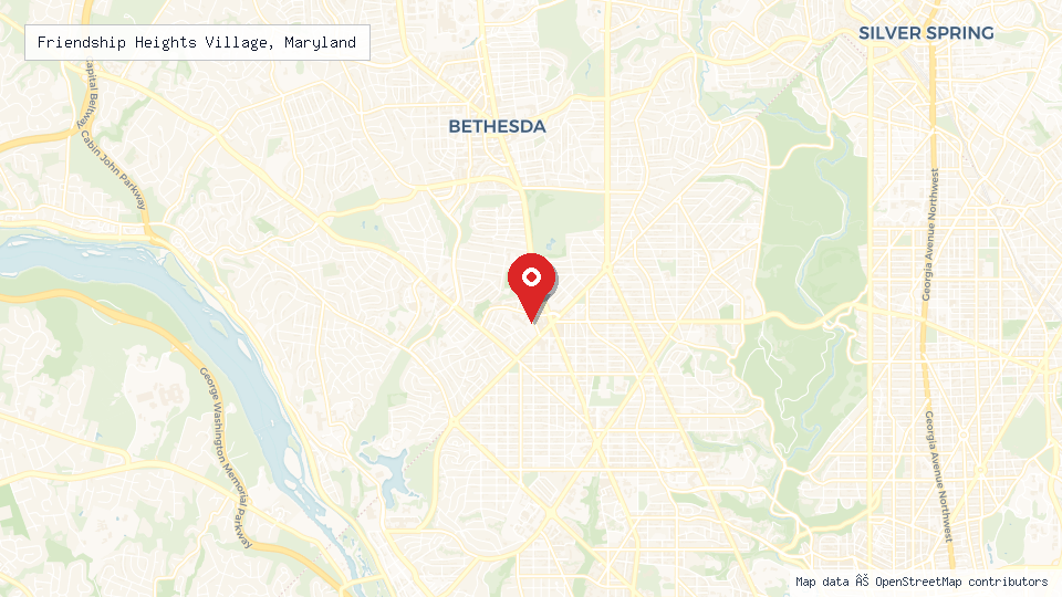 Street map of Friendship Heights Village, Maryland with location pin