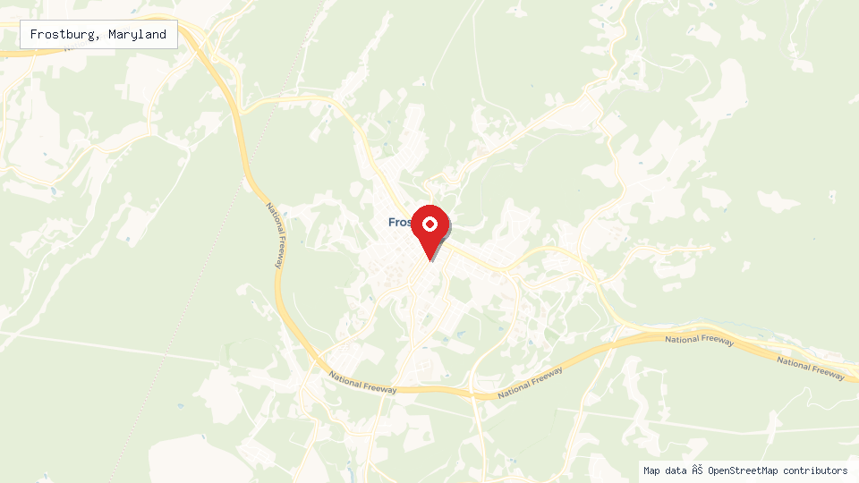 Street map of Frostburg, Maryland with location pin
