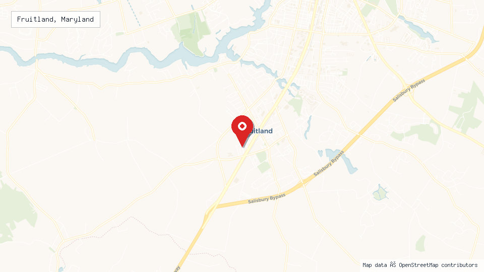 Street map of Fruitland, Maryland with location pin