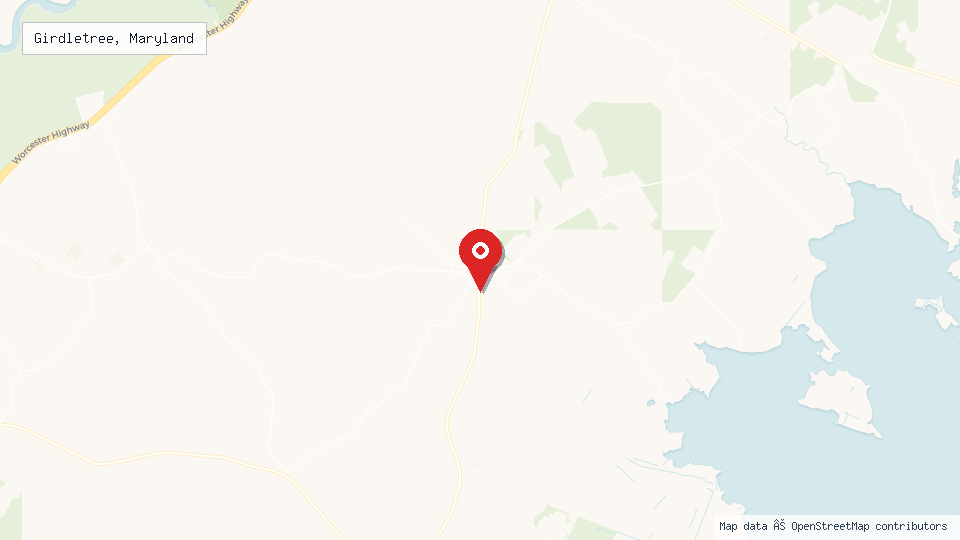 Street map of Girdletree, Maryland with location pin