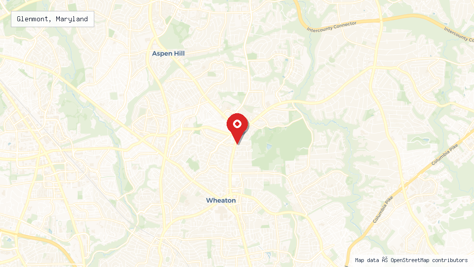 Street map of Glenmont, Maryland with location pin