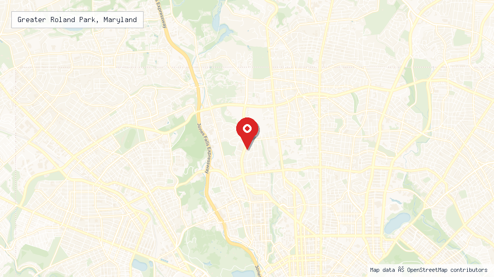 Street map of Greater Roland Park, Maryland with location pin