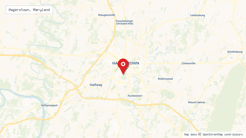 Street map of Hagerstown, Maryland with location pin