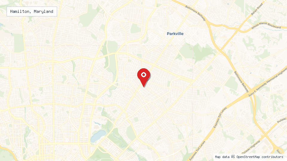 Street map of Hamilton, Maryland with location pin