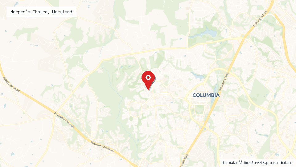 Street map of Harper's Choice, Maryland with location pin