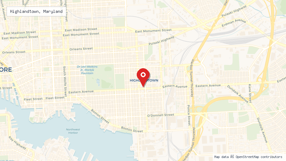 Street map of Highlandtown, Maryland with location pin